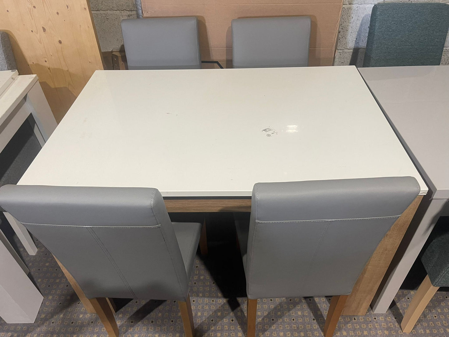 Assembled Miami Gloss 4 Seater Dining Table White & 4 Grey Chairs